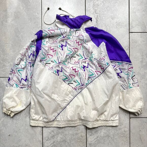 Vintage 80s Retro Jazz Design Parka Jacket Size 2X Womens Baggy Oversize - Picture 2 of 8